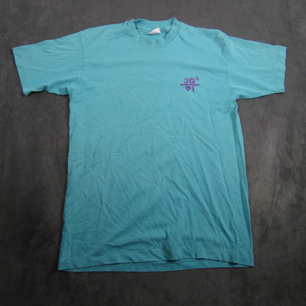 Hanes T-Shirt Mens L Turquoise Single Stitch 3G3 91 Graphic Vintage 90s USA Made